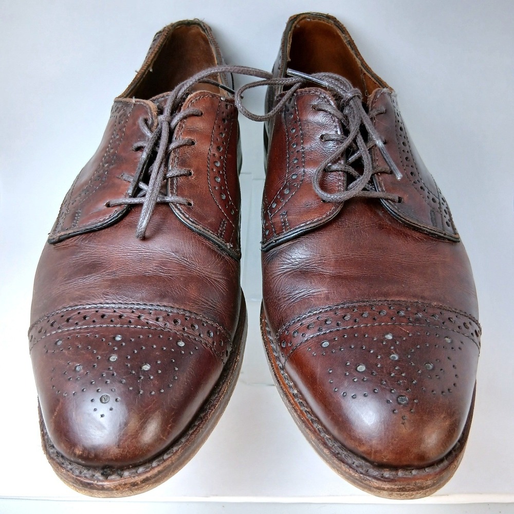 Allen Edmonds Brown Leather Brogue Oxford Shoes Men 10 D Old Money Bench Welt